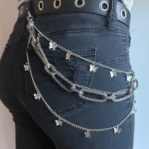 Hand Made, 1 of a Kind Silver Layered Belt Chain with Butterflies